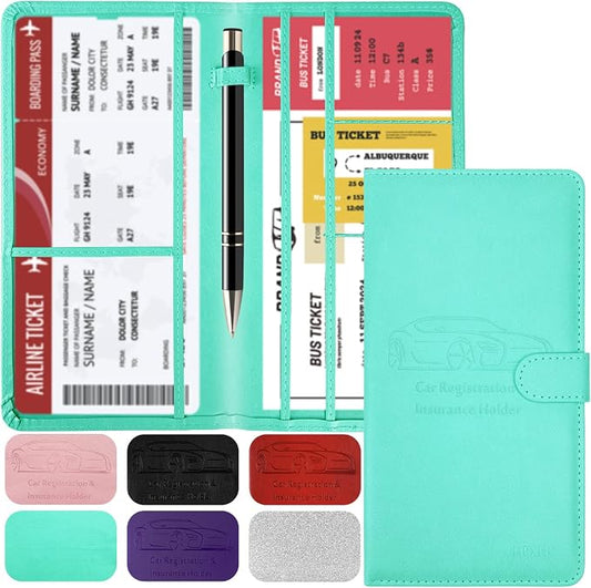 Car Registration and Insurance Card Holder with Magnetic Closure, Leather Vehicle Glove Box Automobile Documents Paperwork Wallet Case Organizer for ID, Driver's License, Key Contact Information Cards