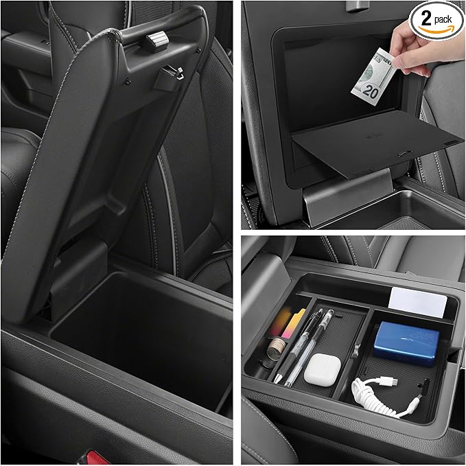 2PCS Center Console Organizer Compatible with Honda 2023-2025 2026 Pilot ＆ 2024-2026 Ridgeline ＆ 2024-2026 Passport Accessories Armrest Hidden Secondary Storage Box Handrail Platform Storage