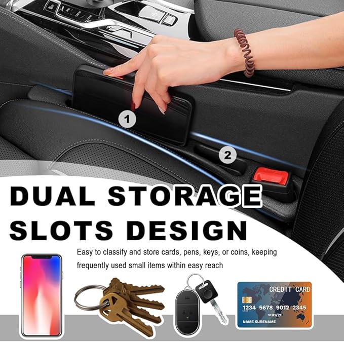 2PCS Car Seat Gap Fillers with Dual Storage Slots,2026 New Car Gap Seat Filler to Stop Items Falling,Universal in Between Cars Seats Catcher as Cars Interior Accessories