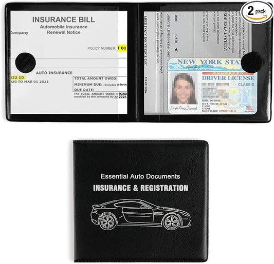 UYYE Car Registration and Insurance Card Holder, Vehicle Glove Box Car Organizer, Interior Car Accessories for Documents, Cards, License - 2 Pack