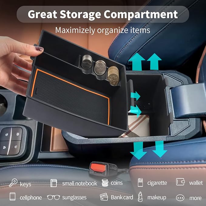 CDEFG for 2022-2026 Maverick Truck Center Console Organizer Tray 2022-2026 Maverick Armrest Trays Storage Box Coin Holder 2022-2025 2026 Maverick Truck Accessories, 2-Pack(Orange Trim)