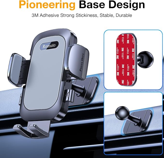 Romuto Phone Holders for Your Car Phone Holder Mount【2026 Strongest Suction】 Cell Phone Mount for Car Dash Windshield Vent Automobile Accessory Car Dashboard Sticky Pad Truck Stand for iPhone Samsung