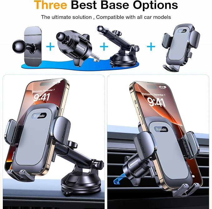 Romuto Phone Holders for Your Car Phone Holder Mount【2026 Strongest Suction】 Cell Phone Mount for Car Dash Windshield Vent Automobile Accessory Car Dashboard Sticky Pad Truck Stand for iPhone Samsung