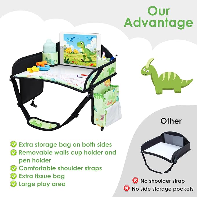 Kids Travel Tray, Car Seat Tray for kids Travel, Toddler Road Trip Essentials With Drawing Kit, Toddler Lap Desk Organizer for Car, Carseat Table for Airplane