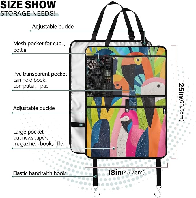 Pop Art Parrot Flamingo 1 Pack Backseat Car Organizer with Storage Pockets Seat Back Organizers for Kids Kick Mats Backseat Protector Automotive