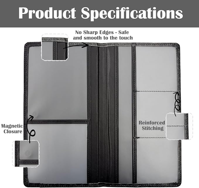 Car Registration and Insurance Holder with Magnetic Closure, Universal Document Organizer for License, Insurance Cards & Glove Box Storage (Leopard-Black)