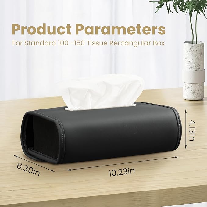 Car Tissue Holder, WHHMK Tissue Box Cover Keep Car Tidy,PU Leather Backseat Napkin Rectangle Organizer,Extra Large Tissue Box Storage in Auto Fits for 100-150 Regular Size Tissues,Black(2Packs)