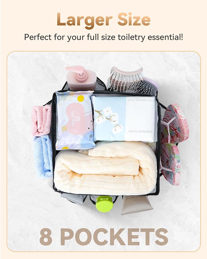 Temede Mesh Shower Caddy Tote, Large Shower Caddy Basket Portable, Quick Dry Hanging Toiletry Bag, 8 Storage Pocket Bath Organizer for College Dorm Room, Gym, Bathroom, Camp, Travel (Blue)