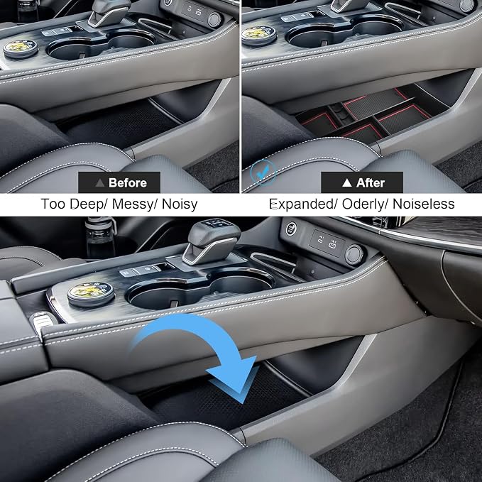 2021-2026 Rogue Center Console Organizer Lower, for Nissan Rogue (S/SV/SL/Platinum/Rock Creek/Dark Armor), Durable ABS &Anti-Slip Rubber Console Tray Insert 2026 2025 Rogue Accessories (Red)