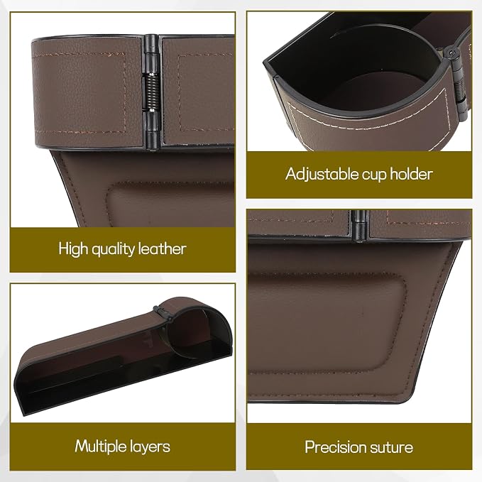 Car Seat Gap Filler Organizer, Multifunctional Car Seat Organizer with Adjustable Cup Holder, Leather Car Seat Gap Storage Box for Holding Phones, Coins, Cards, Keys, Pens (Brown)