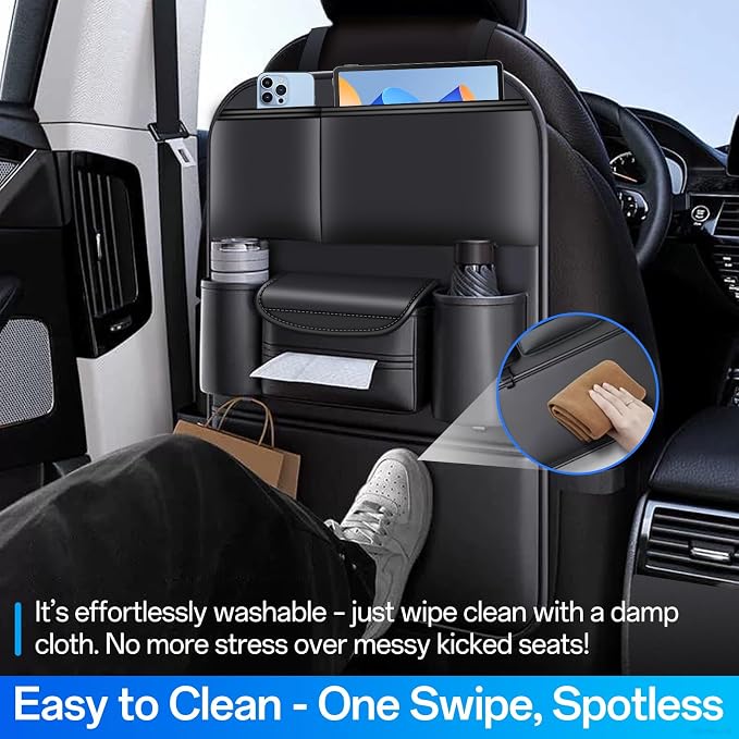 Backseat Car Organizer Leather Back of Seat Car Organizers for Kids Drivers Waterproof Kick Mats Seat Back Protector with Large Capacity 6 Storage Pockets