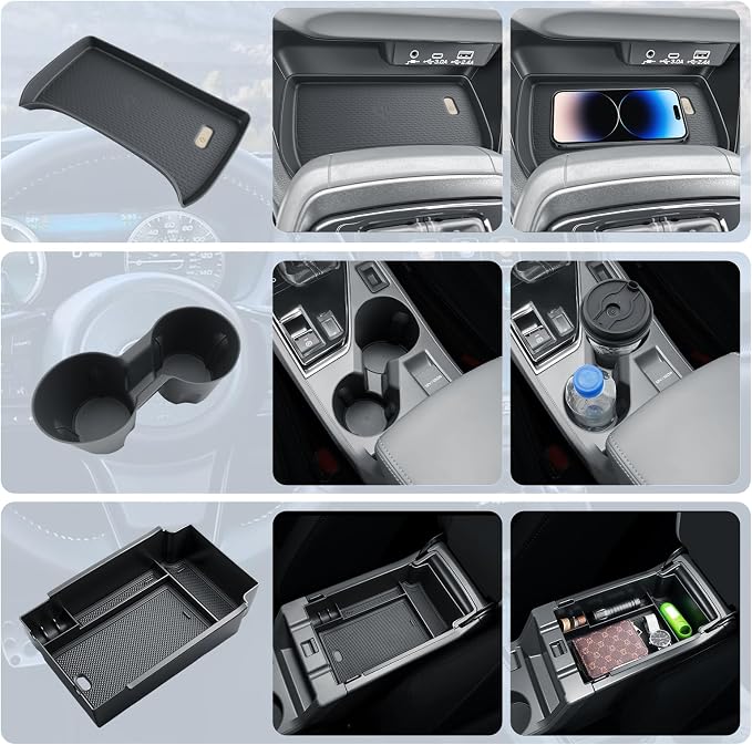 BIBIBO 3Packs 2024 2025 2026 Crosstrek Center Console Organizer for 2023-2026 Subaru Crosstrek&2024+Subaru Impreza Console Trays+ Insert Cup Holder& Wireless Charging Mats Crosstrek 2024 2025 2026