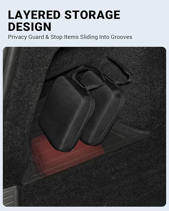 Motrobe 2025 2026 Tesla Model Y Juniper Trunk Organizer Rear Trunk Storage Bins with TPE Lid Waterproof Trunk Side Storage box Model Y Refresh Interior Accessories(5-Seater ONLY, Not Fit 7-Seater)