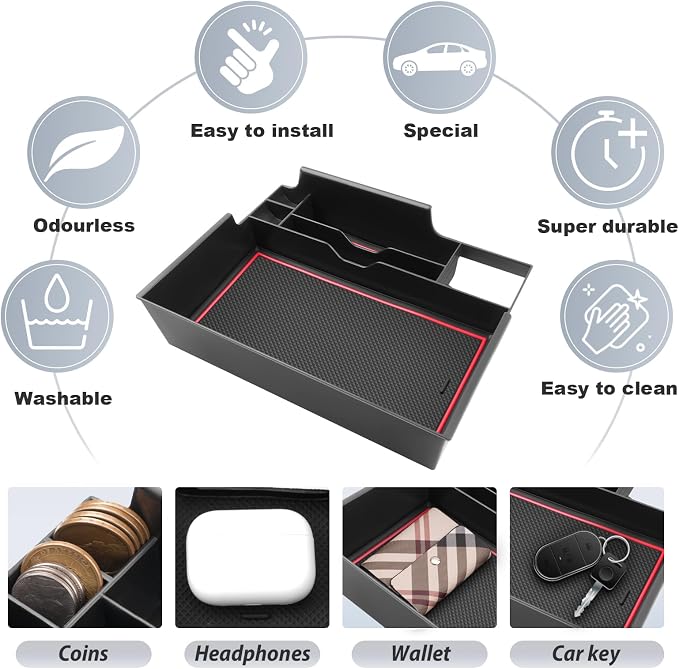SKTU for 2024 2025 2026 Ford Explorer Accessories Center Console Organizer for 2020-2026 Ford Explorer Console Tray 2023 2024 2025 2026 Explorer Middle Console Organizer with Coin Holder (Red)