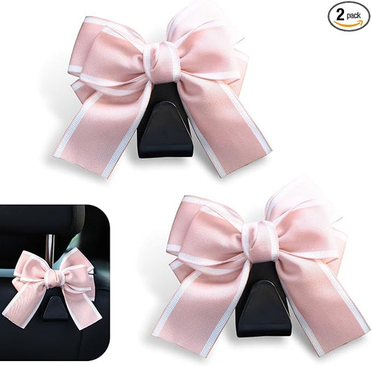 2PCS Car Seat Headrest Hooks, Car Purse Hook for Car, Car Hooks, Cute Bow Car Rear Seat Storage Hooks, Car Seat Storage Bag Hooks, Interior Decorating Accessories for Purses, Bags, Umbrellas (Pink)
