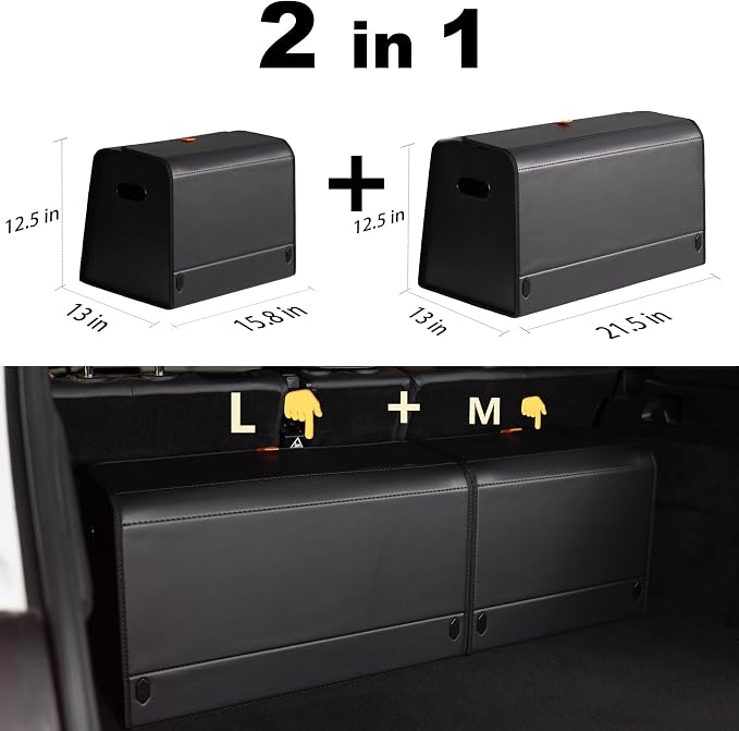 XDV Trunk Organizers, Car Organizers, Storage Solutions, and Car Storage Organizers for SUVs, Sedans, Back Seats, and Luxury Vehicles with Lid, Leather, Small, Large Car shoes box (Plain Black, M&L)