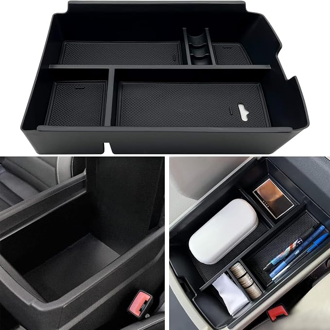 for VW Atlas and Cross Sport Accessories Center Console Organizer 2018 2019 2020 2021 2022 2023 Insert ABS Armrest Box Secondary Storage (Not fit for 2024)