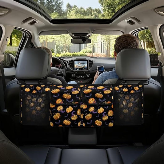 Halloween Pumpkins Car Trunk Organizer for Women Men Car Back Seat Hanging Storage Bag Collapsible Auto Cargo Bag with 4 Large Pockets Auto Interior Accessories