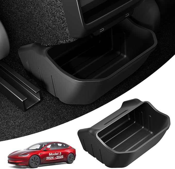 Wigoo 2026 Upgrade Tesla Model 3 Highland Accessories Rear Center Console Organizer [Partitioned Storage & Stable Installation] Backseat Storage Box for Tesla Model 3 2024~2026 - Obsidian Series