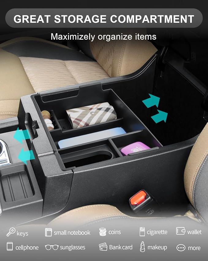 CDEFG for 2007-2021 Toyota Tundra/2008-2020 Sequoia Center Console Organizer Accessory Middle Console Half Size Tray Armrest Storage Box - Full Console w/Bucket Seats ONLY
