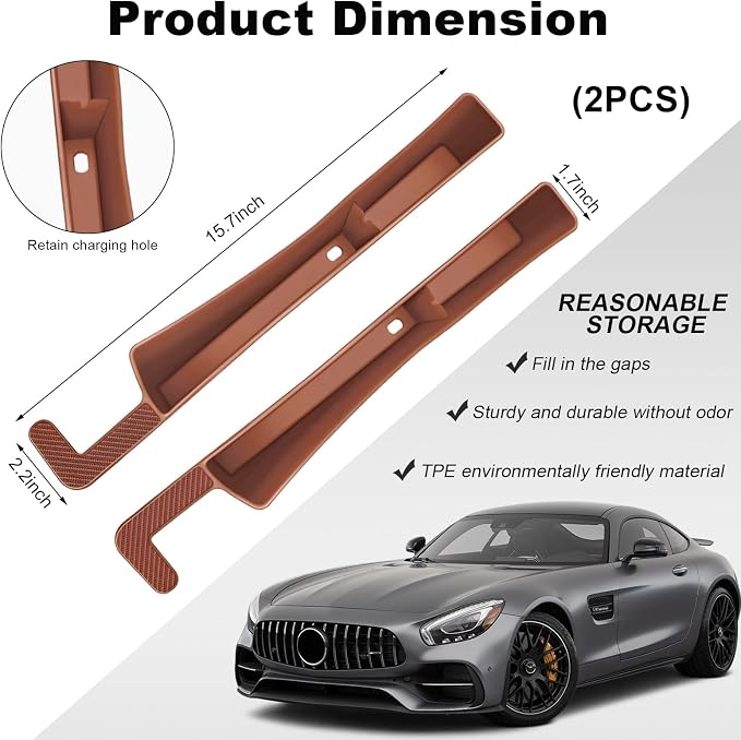 KVAEY 2PCS Car Seat Gap Filler, Automotive Seat Organizer Fill The Gap Between Seat and Console, Universal Car Gap Seat Storage for Phone Wallets and Keys, Car Accessories (Brown)