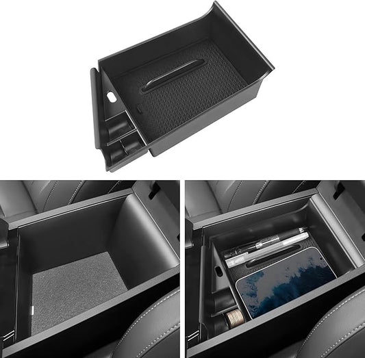 Center Console Organizer Compatible with Hyundai 2021-2025 2026 Elantra Accessories (NOT Fit Manual Hand Break Models) Black ABS Plastic Material Armrest Secondary Storage Box