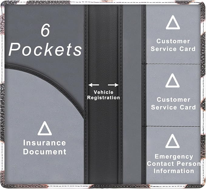 Car Registration and Insurance Holder, Premium Pu Leather Vehicle Glove Box Organizer - for Driver License, Cards & Essential Documents (L-Cow)