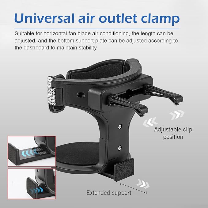 Car Air Vent Cup Holder, Bling Rhinestone Diamond Decor Car Cup Expander, Adjustable Automotive Air Outlet Beverage Bottle Rack, Universal for Most Cars SUVs Trucks
