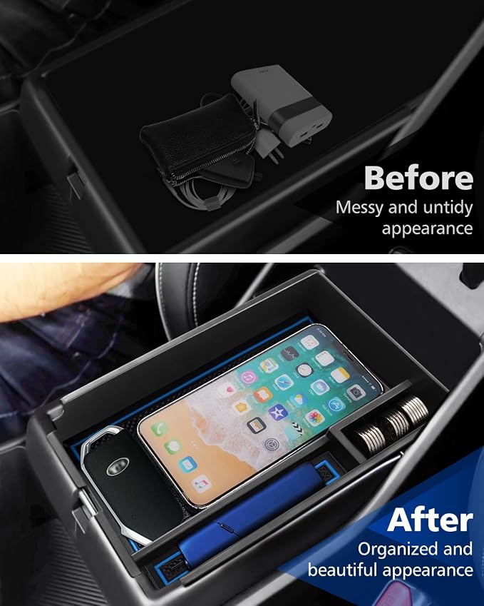 FIILINES Center Console Organizer for Kia Sportage 2023-2025 2026 Accessories NQ5 Center Console Tray Secondary Armrest Storage Box ABS Insert Container with Anti-Slip Mats