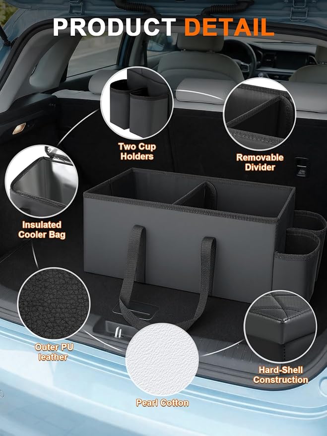 Car Seat Organizer Compatible with 2019-2026 Kia Telluride/Subaru Ascent 7 Seater, Car Seat Aisle Storage Box with 9.5L Leakproof Cooler Bag, Foldable Backseat Console Bin for Family Travel