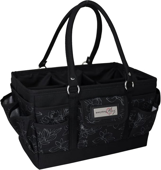 Everything Mary Deluxe Store & Tote Organizer – Black & White Floral Craft Bag with Handle – Collapsible Storage for Scrapbooking, Sewing, DIY Tools & Art Supplies