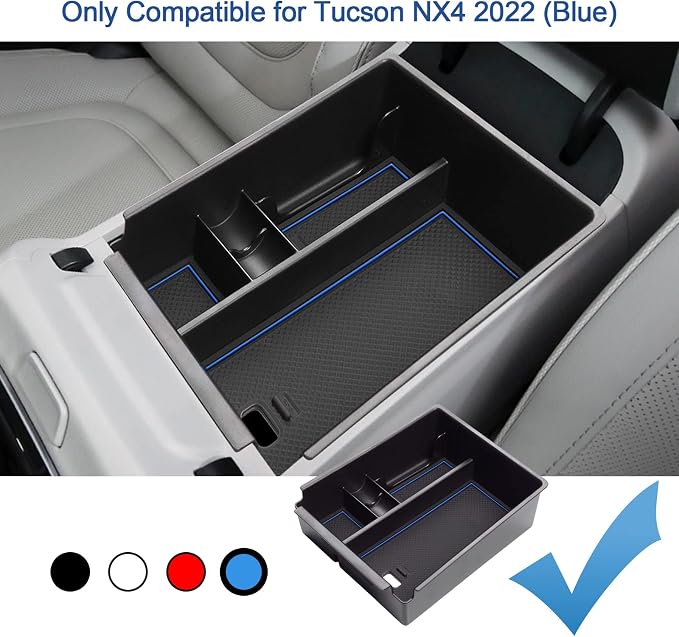 2022 Tucson NX4 Center Console Organizer Compatible with 2022 2023 Santa Cruz Pickup Truck Console Tray, 2022 2023 Tucson NX4 Santa Cruz Armrest Box Insert Tray Accessories (Blue Mats)