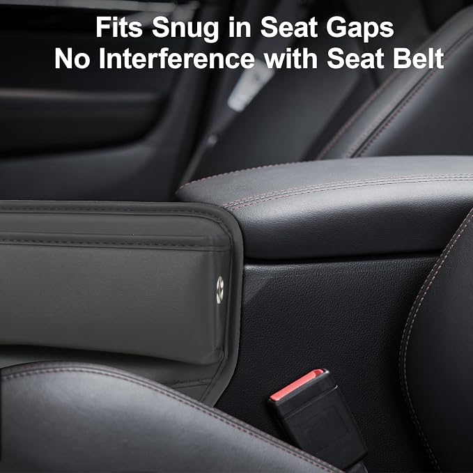 TPQKA Car Seat Gap Filler with Cup Holder (2-Pack) for Driver & Passenger Side, PU Leather Seat Gap Plug Organizer for Phones Keys Cards, Universal Fit for Cars SUVs Trucks, Black