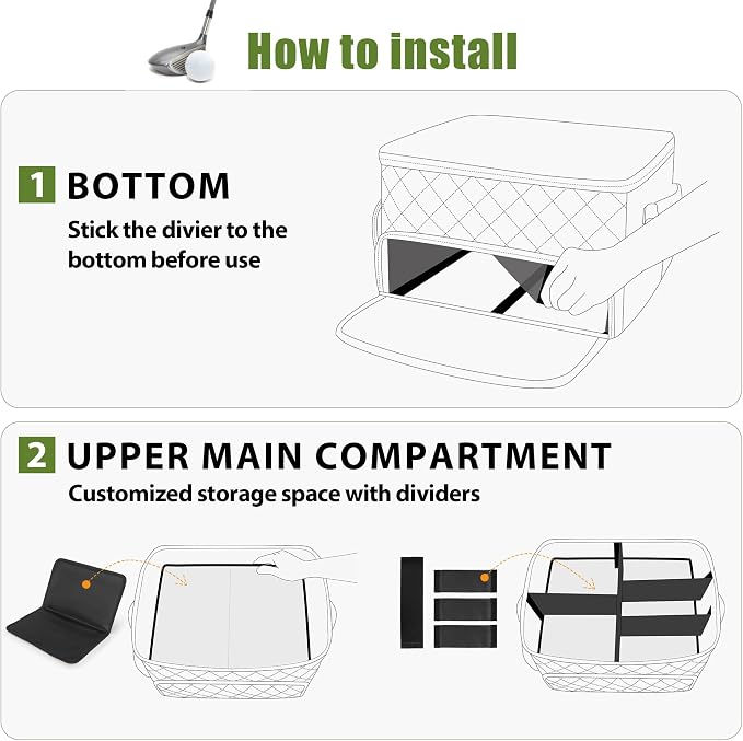 PGmoon 2 Layer Golf Trunk Organizer, Golf Car Storage Organizer with Individual Ventilated Compartment for 2 Pairs Shoes, Golf Car Locker for Balls, Clothes, Tees, Gloves, Accessories (White)