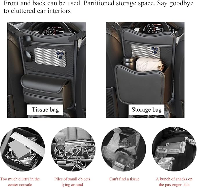DXNQ Car Organizer Storage Between Seats, Leather Large Capacity Automobile Handbag Hanging Store Content Bag, Auto Console Organizer Holder for Snack Phone Document Storages, Car Accessories (Gray)
