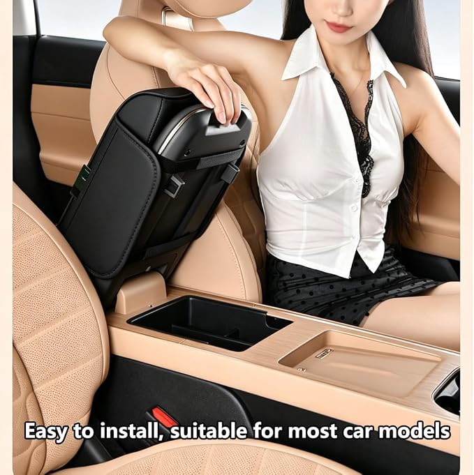 Car Center Console Cover, Auto Car Armrest Cushion 5-in-1 with Cup Holder, Tissue Box Slot, Phone Slot for Vehicle, Car Accessories Interior Storage Organizers (Coffee)
