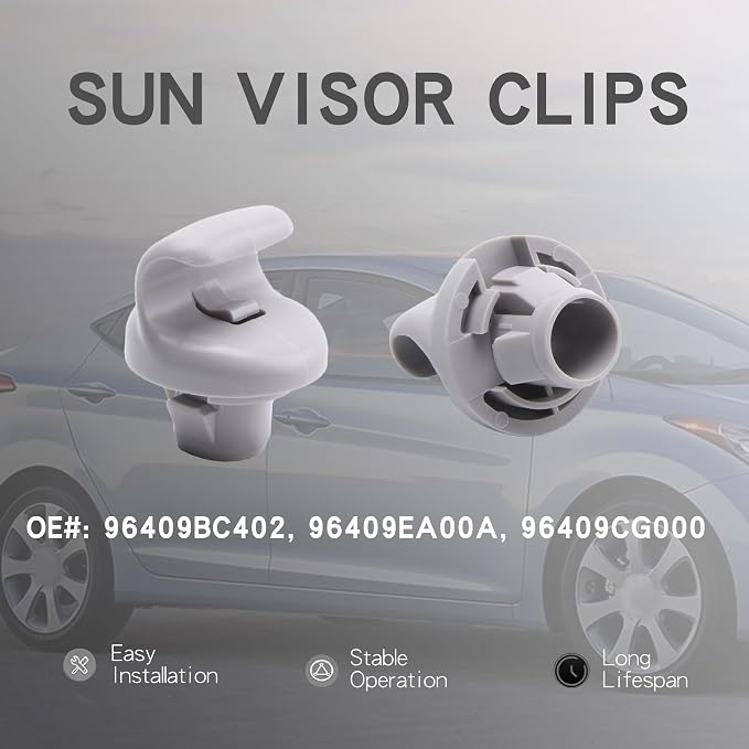 Sun Visor Holder Clips, Hook, for Nissan Sentra 2015-2019, 350Z 2003-2009, Juke 2013-2017, Plastic, No.96409CG000, Gray, 2pcs