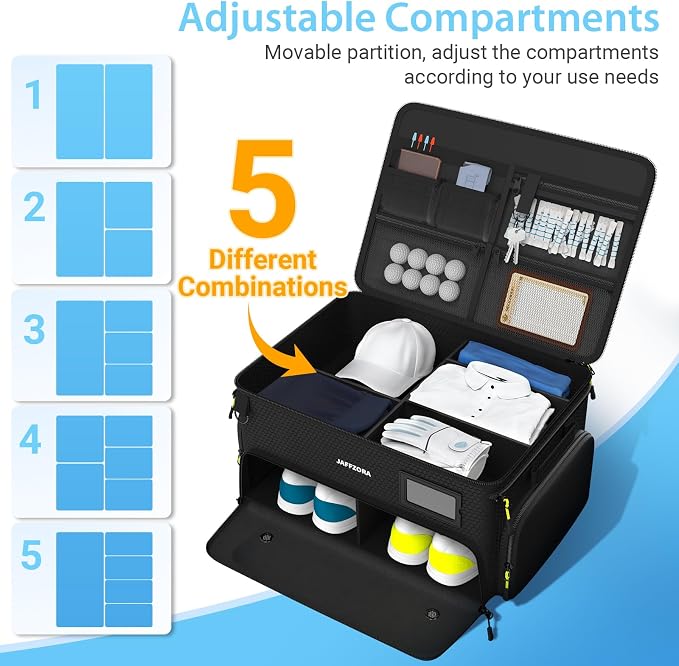4-Layer Golf Trunk Organizer, Golfer Gifts for Men Women with Separate Ventilated Compartment for 2 Pairs Shoes, Waterproof Car Golf Locker Storage Bag for Golf Gear and Accessories,Black