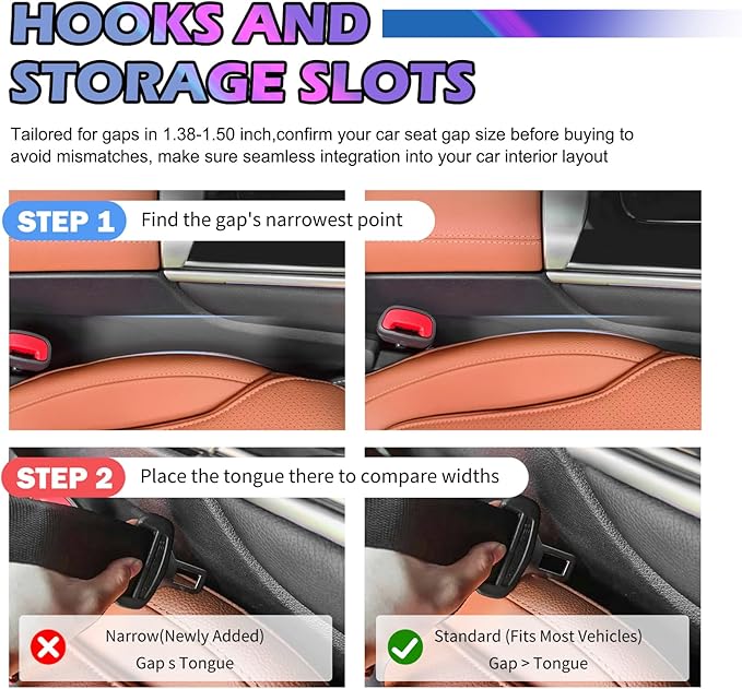 2PCS 3-in-1 Car Seat Gap Filler Organizer with Hooks & Storage Slots,Car Gap Seat Filler Console Catcher for Gaps Filling & Item Storage,Universal in Between Cars Seats Catcher