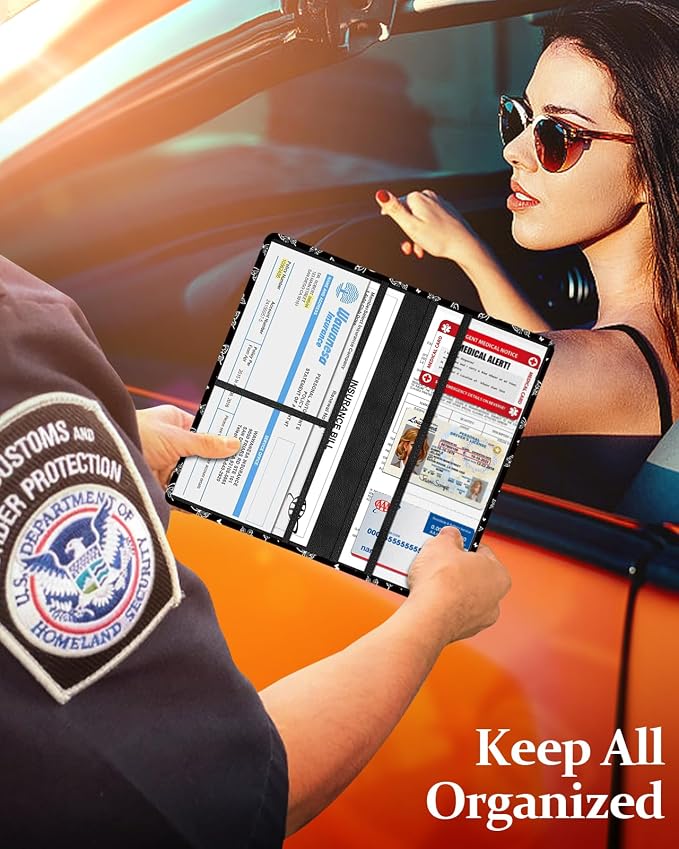 Slohif Car Registration and Insurance Card Holder - Butterfly Vehicle Glove Box Organizer Women with Magnetic Shut Leather Automobile License Holders Coasters Auto Accessories Case for Document