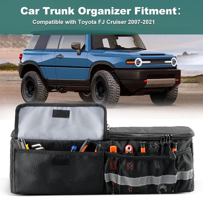 JDMON Car Storage Trunk Organizer with 1680D Oxford Cloth Car Bag Organizer Trunk Compatible with Toyota FJ Cruiser 2007-2021 Rear Storage Organizer Multifunctional Storage Bag with screws & wrench
