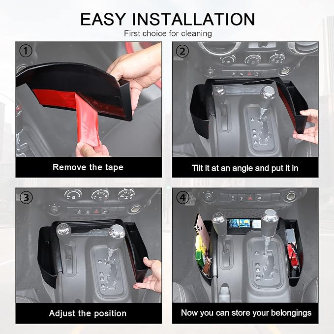 JeCar for JK Gear Tray Center Console Gear Shift Storage Organizer for 2011-2018 Jeep Wrangler JK JKU with Auto Transmission (Black)