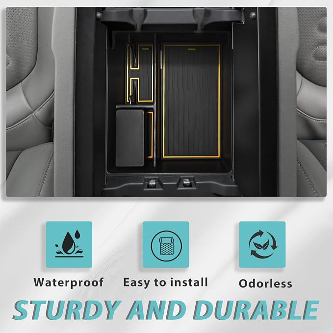 BestEvMod Center Console Organizer Tray Compatible with 2022-2025 2026 Rivian R1T/R1S Removable Coin Holder Armrest Storage Box ABS Material with PVC Trim Accessories (V3 Yellow)