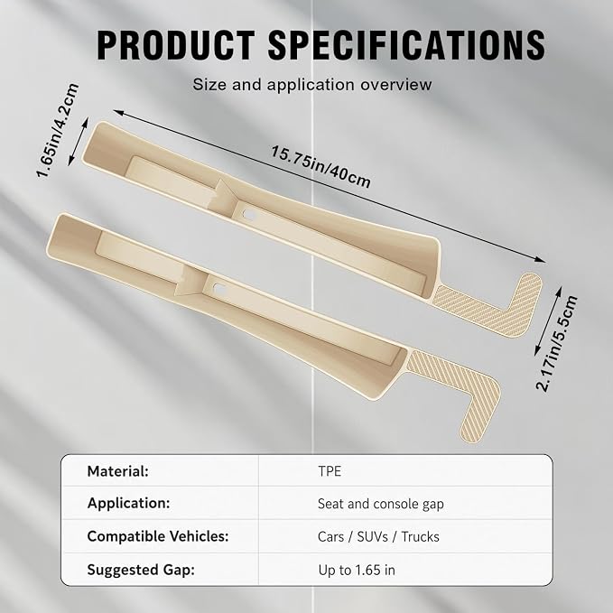 2PCS Car Seat Gap Filler, Automotive Seat Organizer Fill The Gap Between Seat and Console, Universal Car Storage Box Inserts Fill The Gap Between Seat &Console for Coins Wallets Keys (Beige)