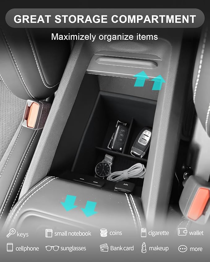 CDEFG for 2025 2026 Ford Mustang Mach-E Center Console Organizer Tray, for 2025-2026 Ford Mustang Mach-E Accessories Middle Console Organizer Central Armrest Storage Box