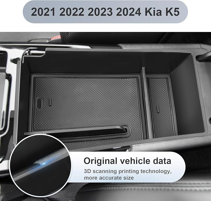 SKTU for 2021 2022 2023 2024 Kia K5 Center Console Organizer 2023 2024 K5 Storage Box Organizer Container Armrest Insert Organizer ABS Tray Pallet with USB Hole and Coin Holder