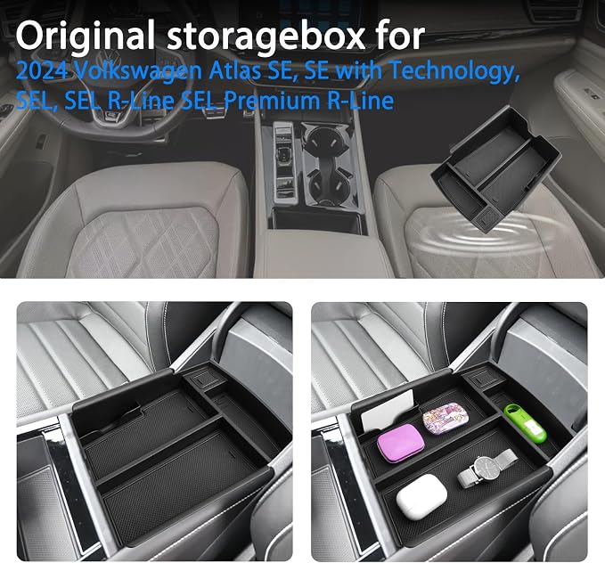 SHAOHAO for 2026 Volkswagen Atlas Center Console Organizer Fit for 2024 2025 2026 Volkswagen Atlas & Atlas Cross Sport Accessories (SE/SE with Tech/SEL/SEL R-Line/SEL Premium R-Line) Storage Box Tray