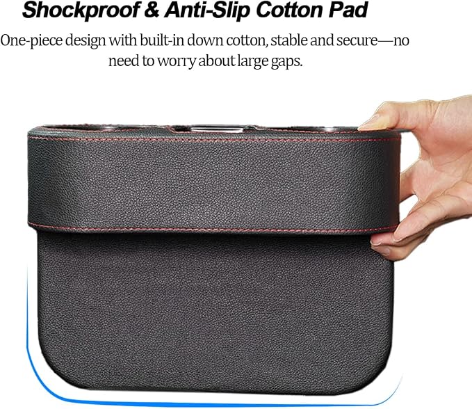 Car Gap Filler Organizer, Multifunctional Leather Console Side Crevice Blocker Storage Box with Cup Holder, Auto Seat Gap Stopper Organizer for Keys, Phones, Glasses, Universal Fit (Brown)