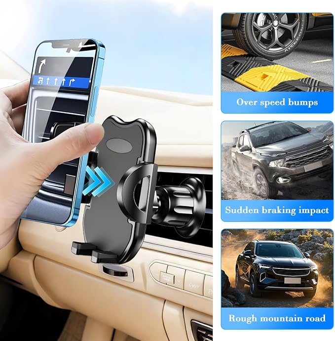 Car Phone Holder, 360° Rotatation Vehicle Air Vent Cell Phone Mount with Hook Clip, Hands Free Automotive Interior Smartphones Cradle, Universal for Most Vehicles (Black)