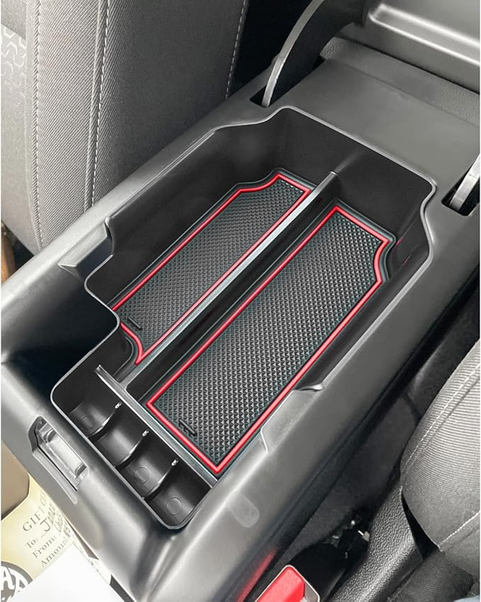Center Console Organizer Fit Chevy Colorado/GMC Canyon, Red Trim | Compatible with 2015-2022, Armrest Secondary Storage Box, ABS Materials